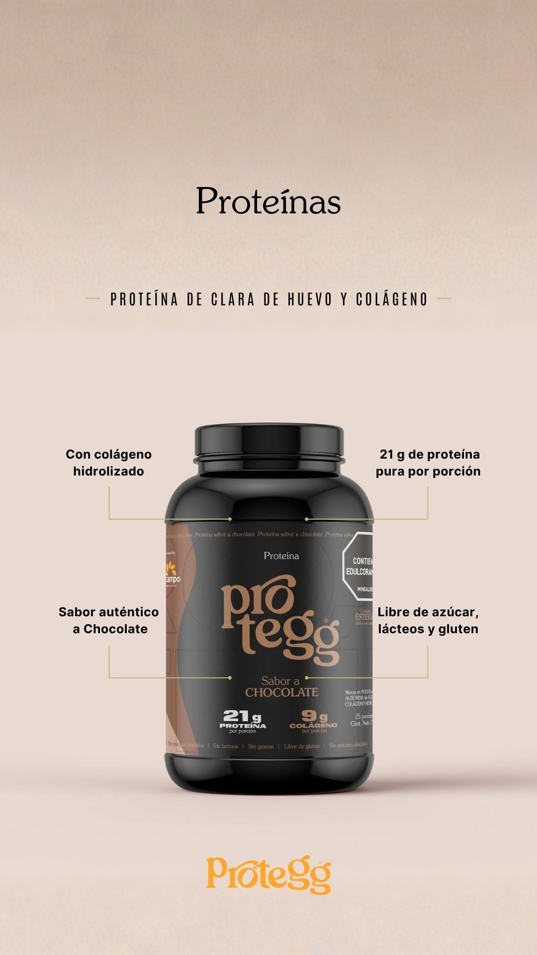 Proteina de Clara de Huevo Protegg 750gr 1,65Lb 25 serv